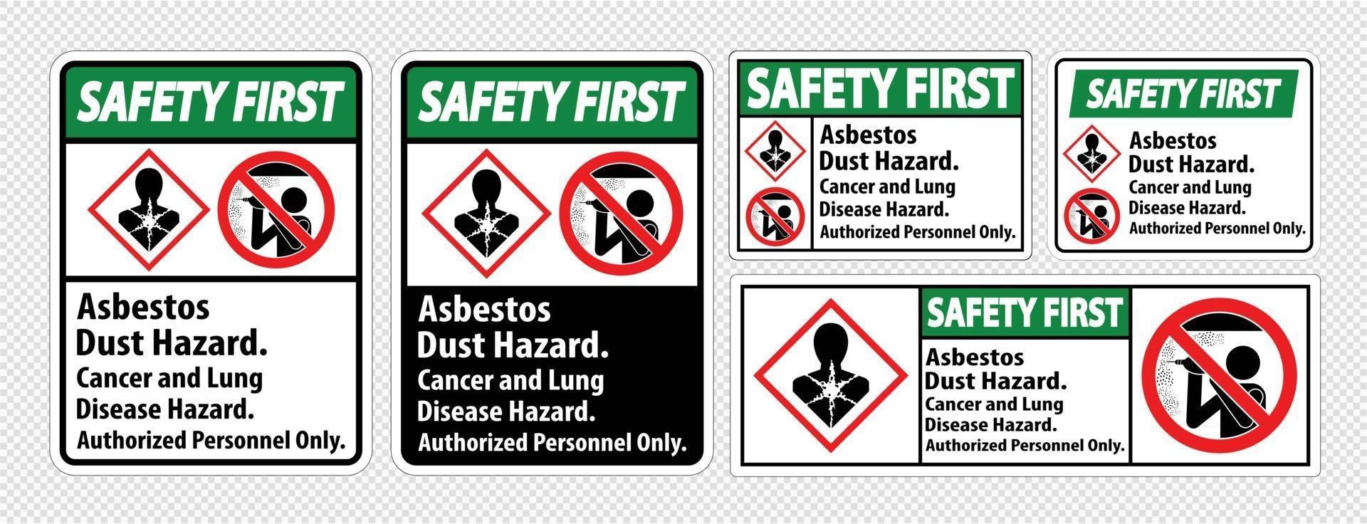 Première étiquette de sécurité, risque de poussière d'amiante, risque de cancer et de maladie pulmonaire personnel autorisé uniquement vecteur