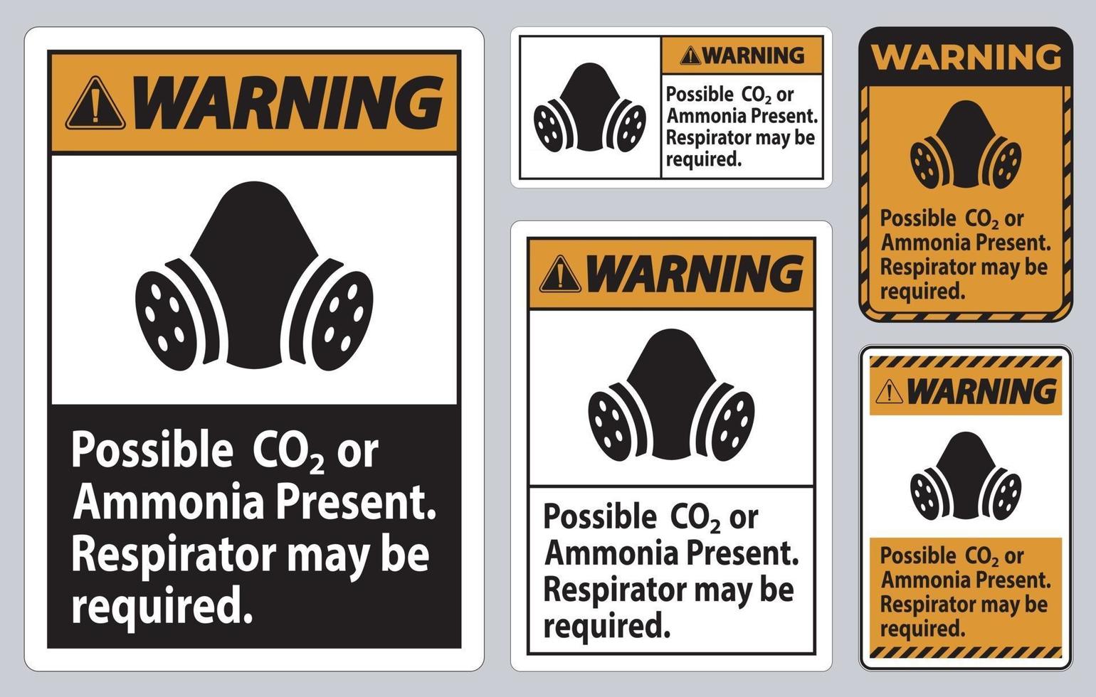 panneau d'avertissement EPI présence possible de co2 ou d'ammoniac, un respirateur peut être requis vecteur