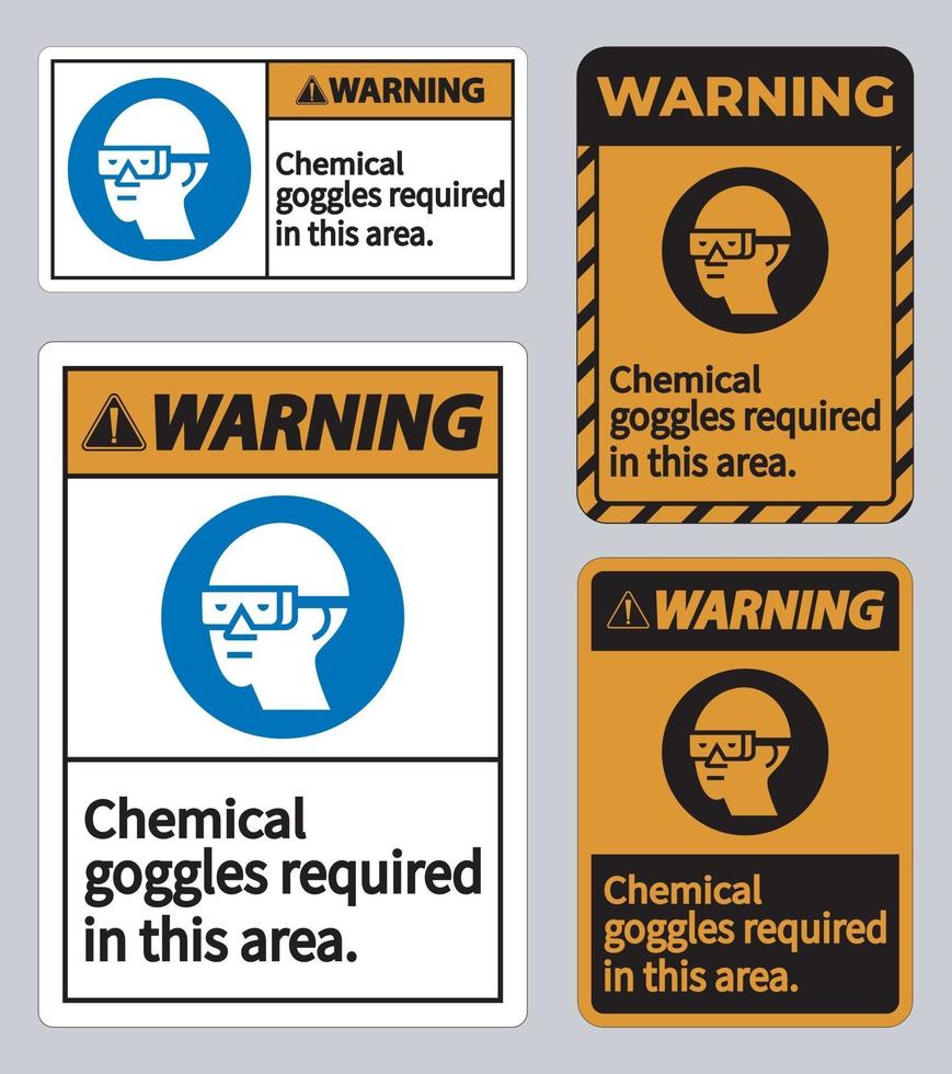 panneau d'avertissement lunettes chimiques requises dans ce domaine vecteur