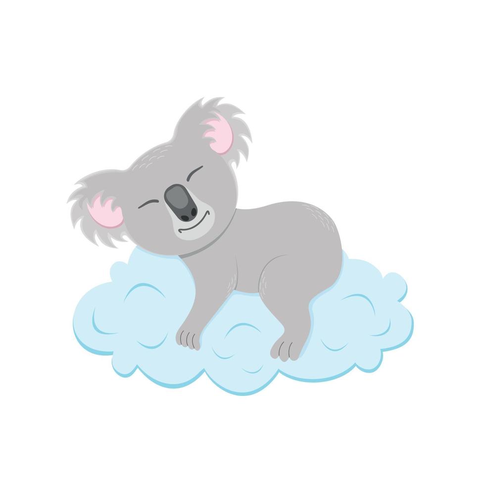 koala mignon dormant sur un nuage. personnage d'ours australien dans un style enfantin pour une carte de voeux ou d'invitation, une crèche ou une fête de naissance vecteur