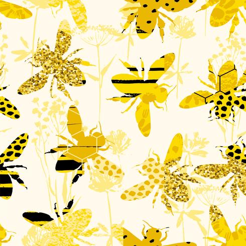 Motif géométrique sans couture avec abeille. Conception de miel abstraite moderne. vecteur