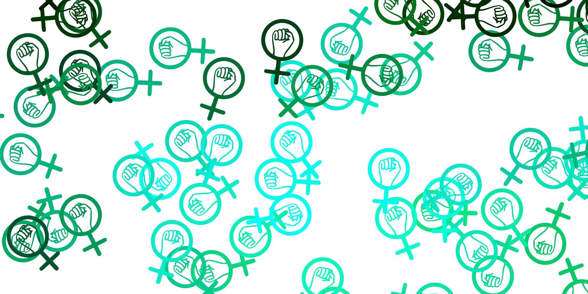 toile de fond de vecteur vert clair avec les symboles de puissance de la femme.
