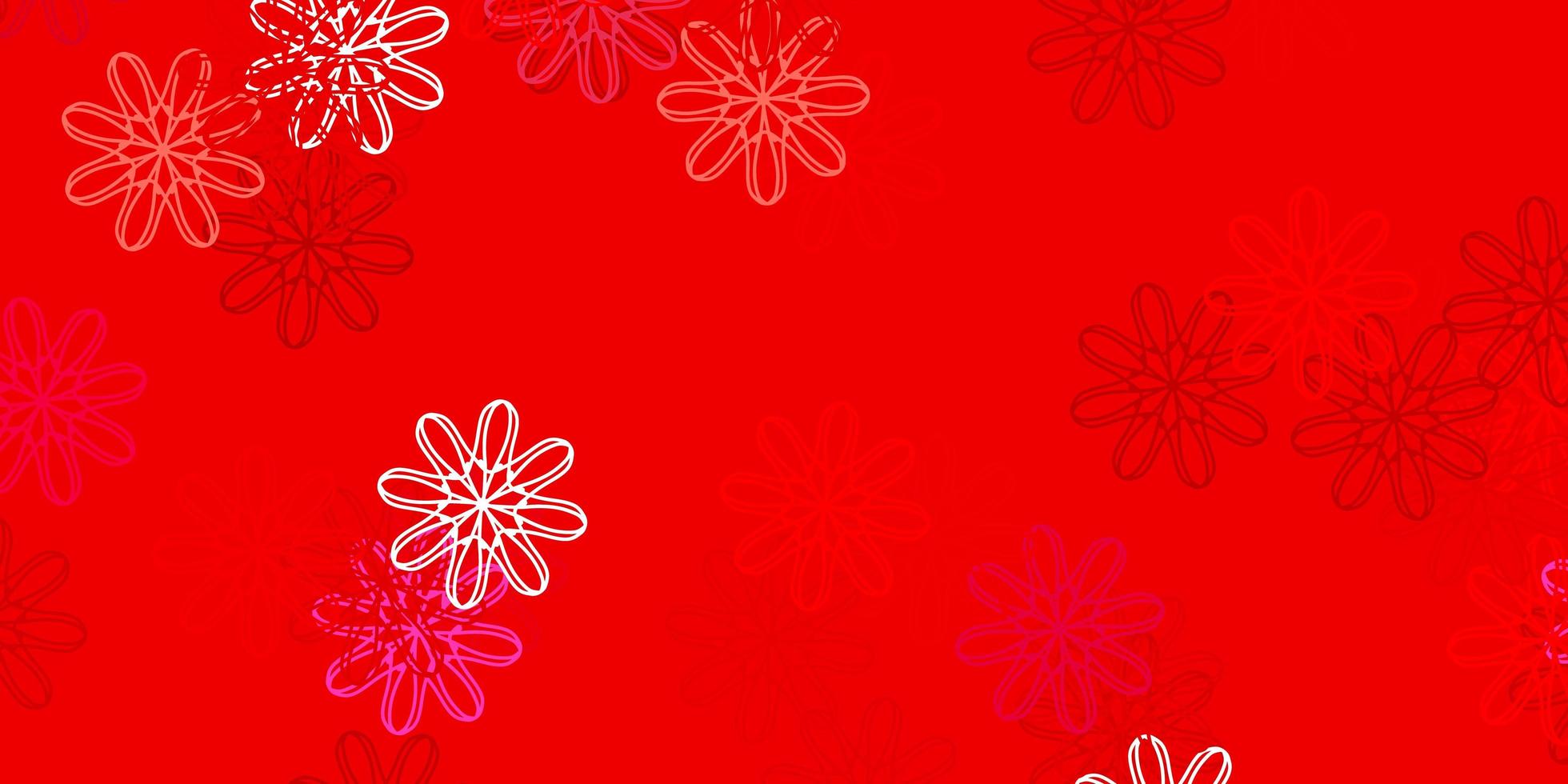 modèle de doodle vecteur rouge clair avec des fleurs.