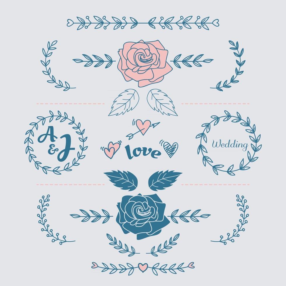 modèle de coeur de mariage doodle fleur dessiné à la main vecteur