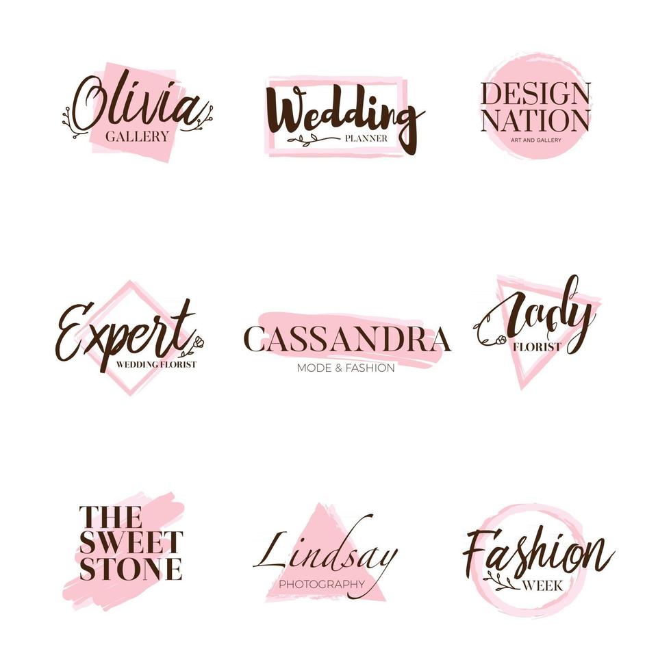 collection de types de logo de brosse rose vecteur