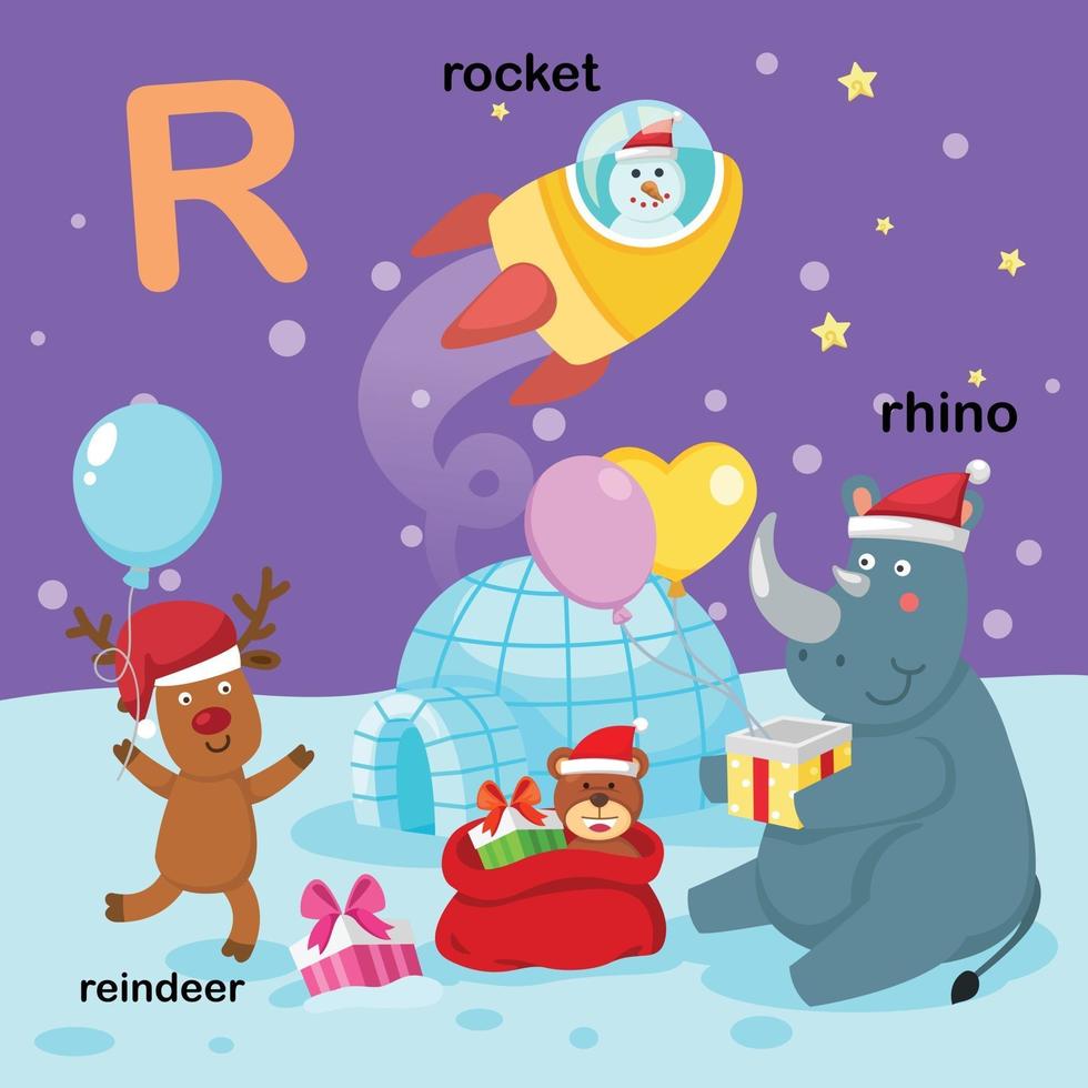 illustration isolé alphabet lettre r-renne,rhino,rocket.vector vecteur