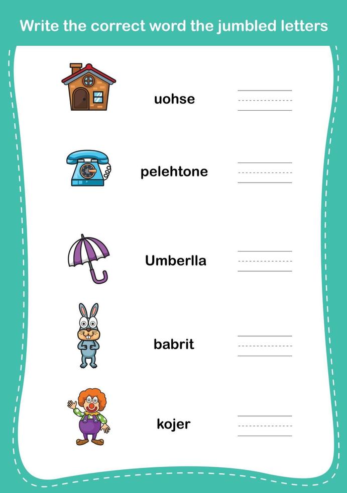 écrire le mot correct les lettres brouillées, illustration, vecteur