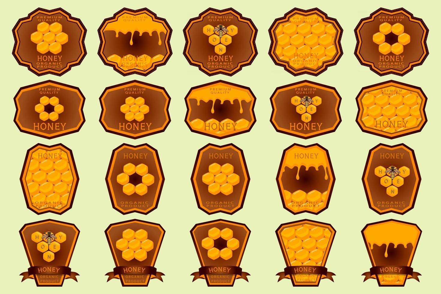 illustration sur le thème du grand ensemble d'étiquettes de miel qui coule du miel en nid d'abeille vecteur