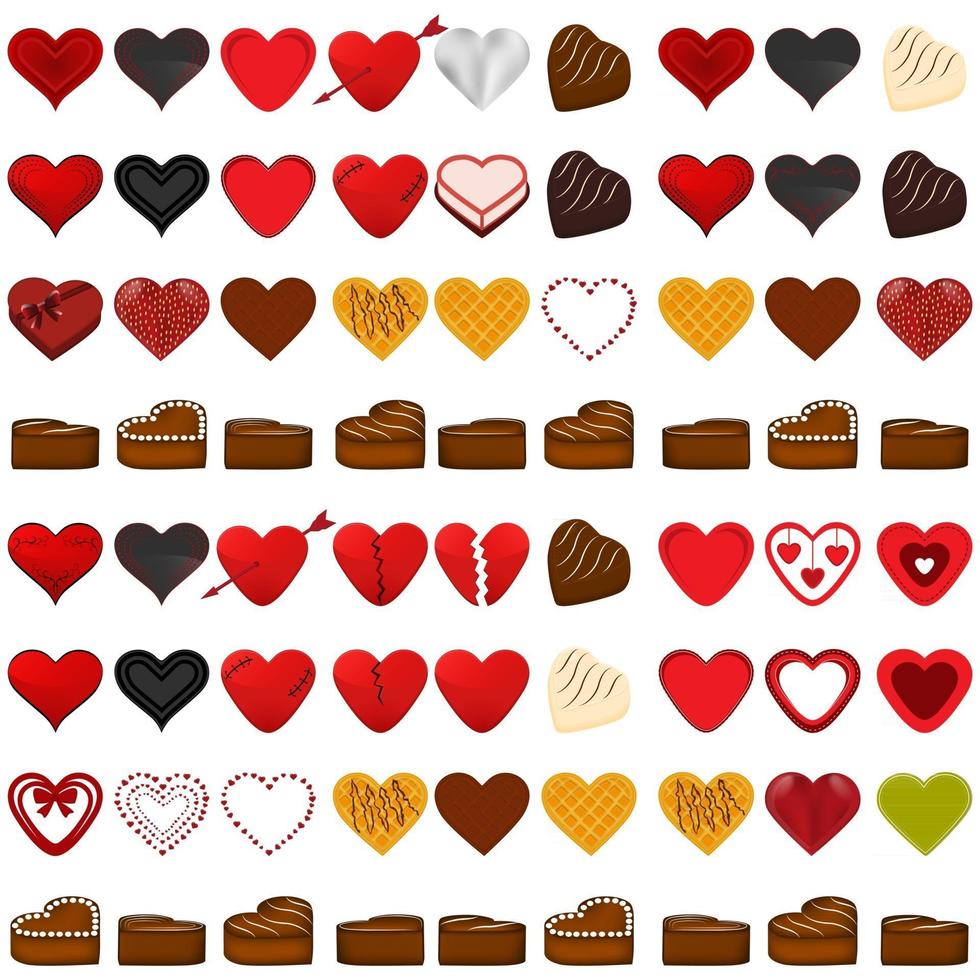 illustration sur le thème beau grand ensemble coeur de bonbons au chocolat sucré vecteur