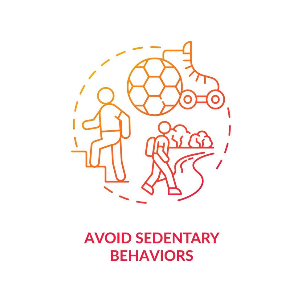éviter l'icône de concept de comportements sédentaires. changement de mode de vie paresseux. être plus actif pendant la journée. la santé améliore l'illustration de la ligne mince de l'idée abstraite. dessin en couleur de contour isolé de vecteur