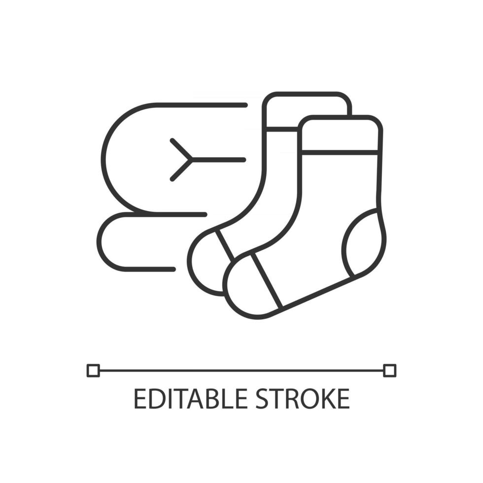 chaussettes et icône linéaire de couverture. équipements portables pour le confort du camping. indispensable pour le touriste. illustration personnalisable de fine ligne. symbole de contour. dessin de contour isolé de vecteur. trait modifiable vecteur