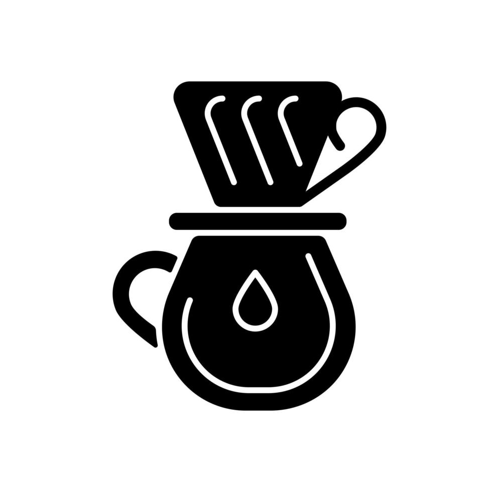 icône de glyphe noir café goutte à goutte. filtre pour préparer un expresso. ustensiles et équipements professionnels pour café. accessoires de barman. symbole de silhouette sur un espace blanc. illustration vectorielle isolée vecteur