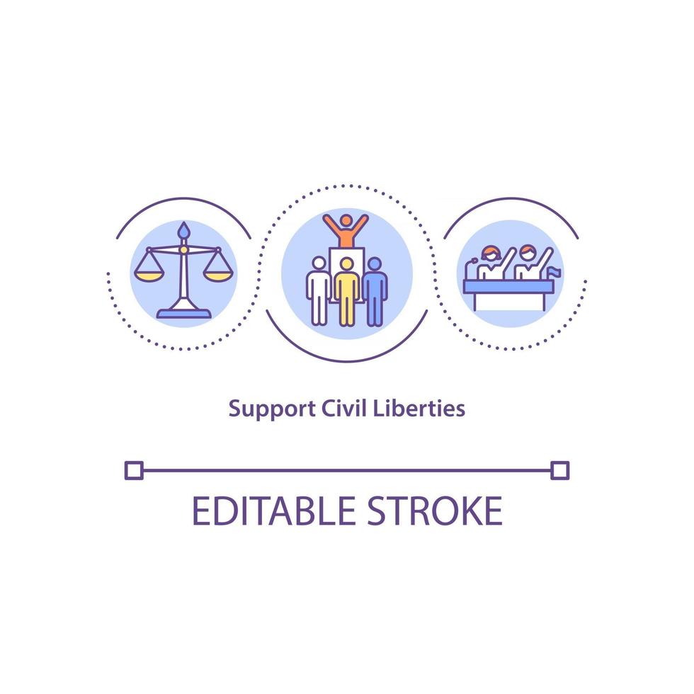 soutenir l'icône de concept de libertés civiles. soutenir les personnes confrontées à des problèmes raciaux. protection des droits sociaux idée abstraite illustration fine ligne. dessin de couleur de contour isolé de vecteur. trait modifiable vecteur