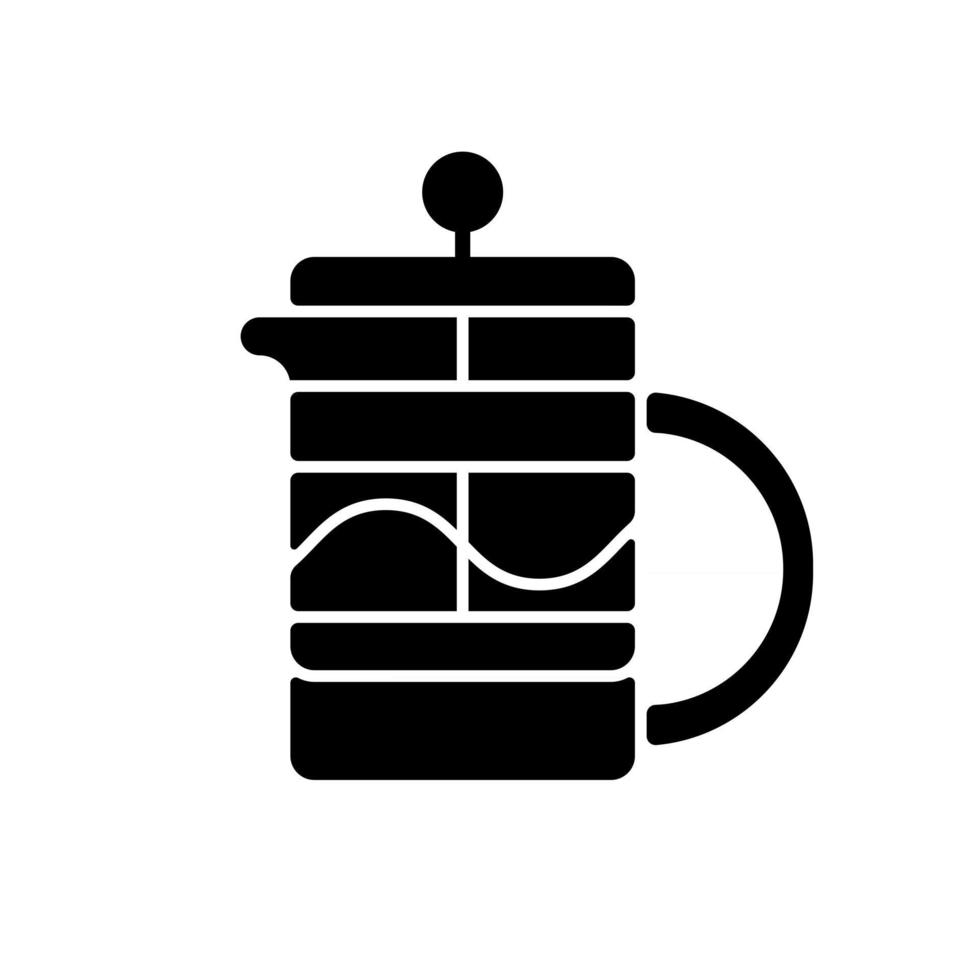 icône de glyphe noir de presse française. ustensile de cuisine pour préparer le café et le thé. pot domestique pour brasser des boissons. accessoires de barman. symbole de silhouette sur un espace blanc. illustration vectorielle isolée vecteur