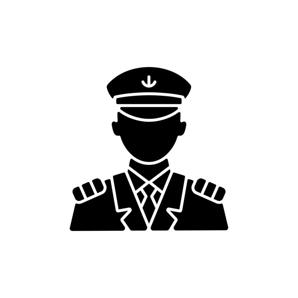 icône de glyphe noir capitaine masculin. personne contrôlant tout l'équipage de croisière. fournir le meilleur service pour les clients. offrant le meilleur service. symbole de silhouette sur un espace blanc. illustration vectorielle isolée vecteur