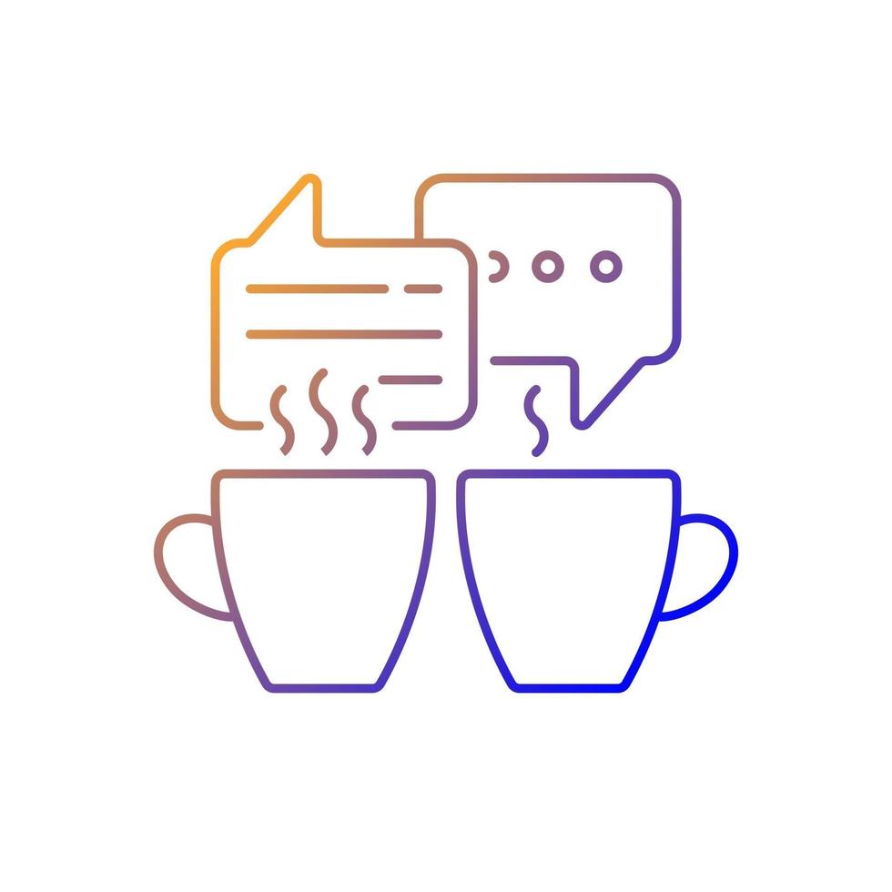 icône de vecteur linéaire de dégradé socialisant. amis réunis autour d'un café. parler autour de boissons chaudes au café. symboles de couleur de ligne mince. pictogramme de style moderne. dessin de contour isolé de vecteur