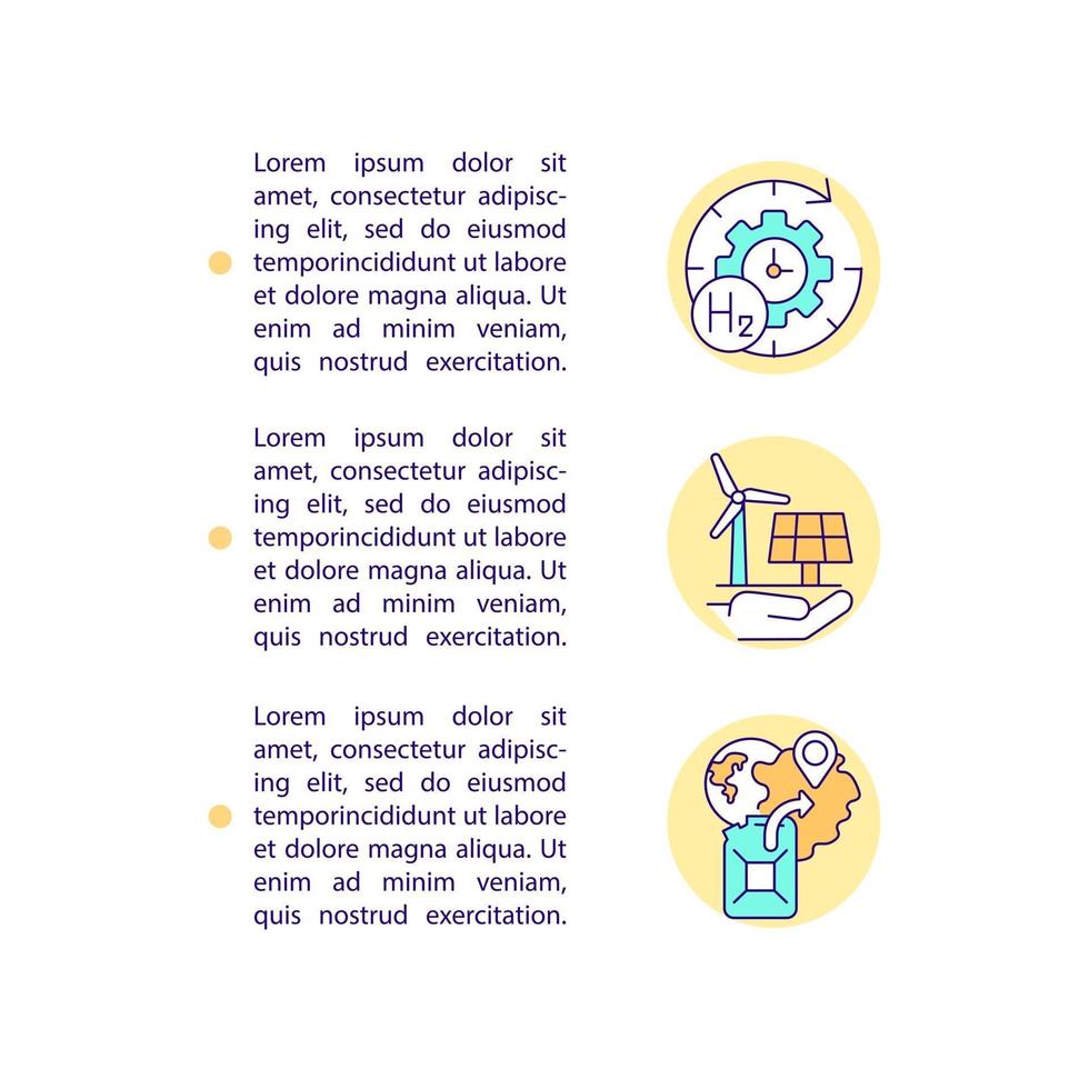 hydrogène en tant qu'icônes de ligne de concept de stratégie énergétique à long terme avec texte. modèle vectoriel de page ppt avec espace de copie. brochure, magazine, élément de conception de newsletter. illustrations linéaires d'énergie sur blanc