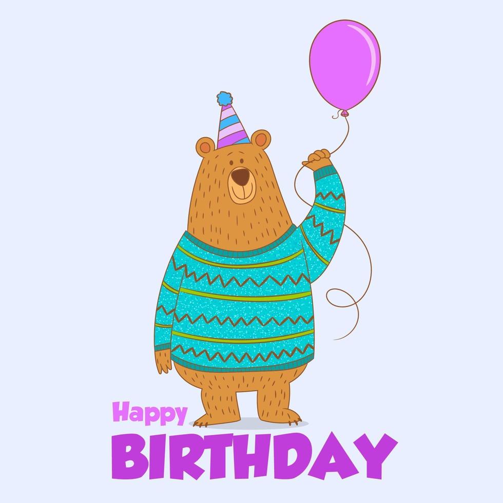 carte de voeux joyeux anniversaire avec ours en dessin animé vecteur