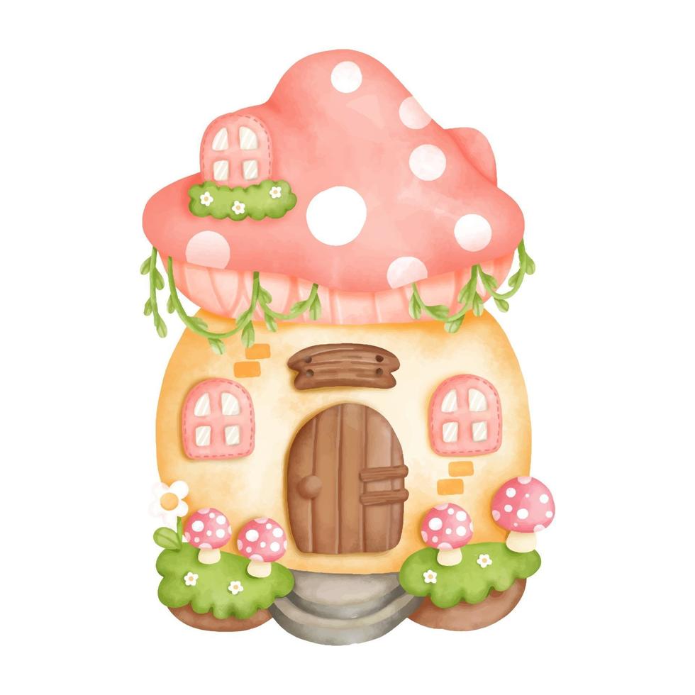 maison de gnome aquarelle peinture numérique, petite maison. illustration vectorielle vecteur