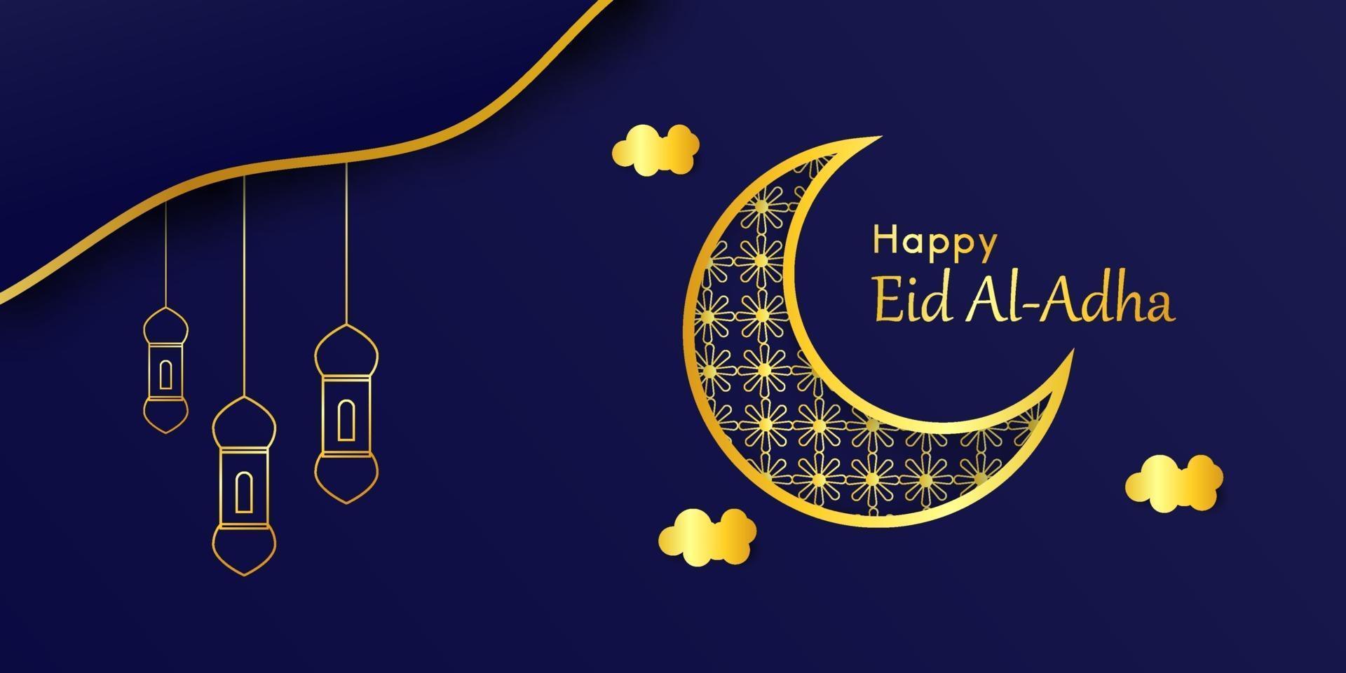 fond eid al adha avec lune dorée vecteur