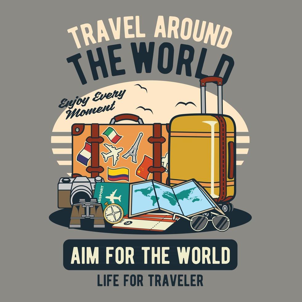 voyage autour du monde pour tshirt, badge vecteur