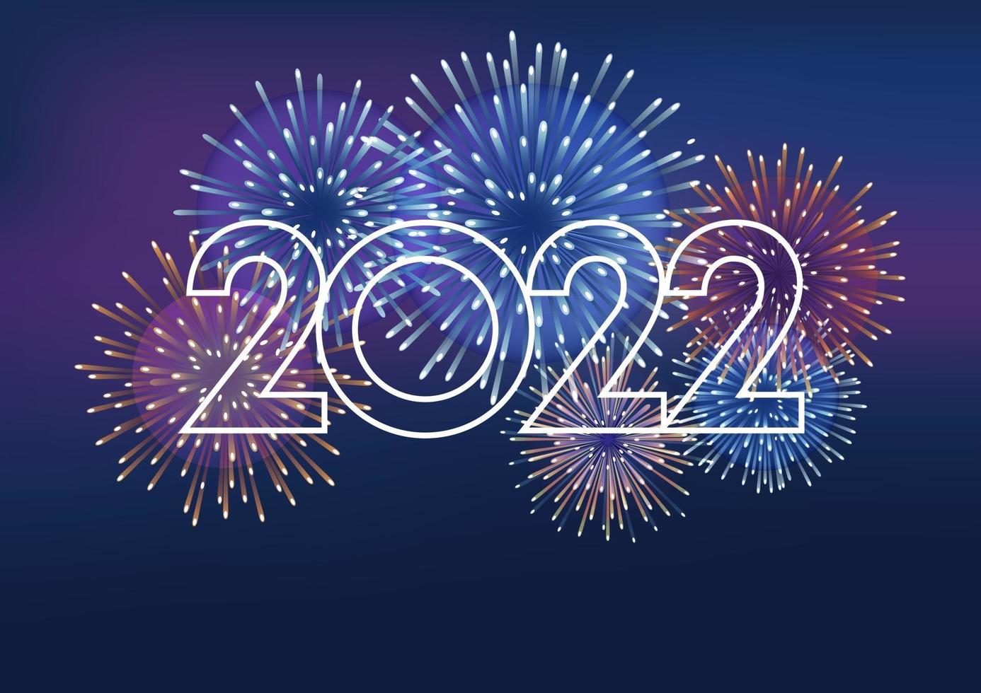 le logo de l'année 2022 et les feux d'artifice avec espace de texte sur fond sombre. illustration vectorielle célébrant la nouvelle année. vecteur