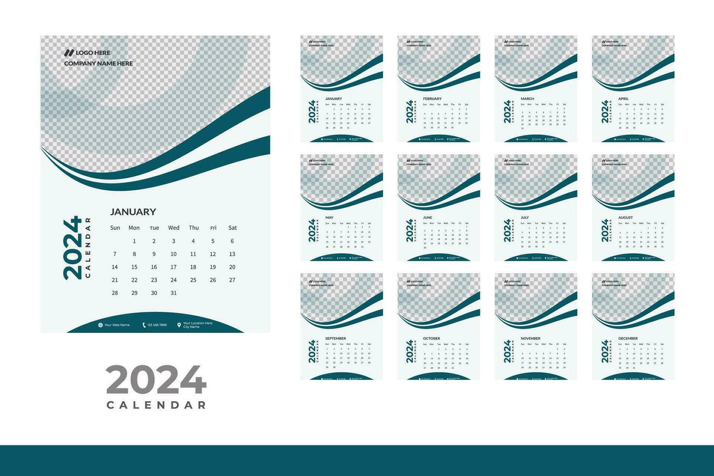 2024 calendrier conception modèle, moderne calendrier conception dans affaires style vecteur