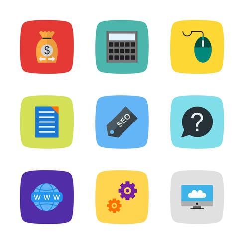 Ensemble d&#39;icônes d&#39;optimisation de moteur de recherche vecteur référencement