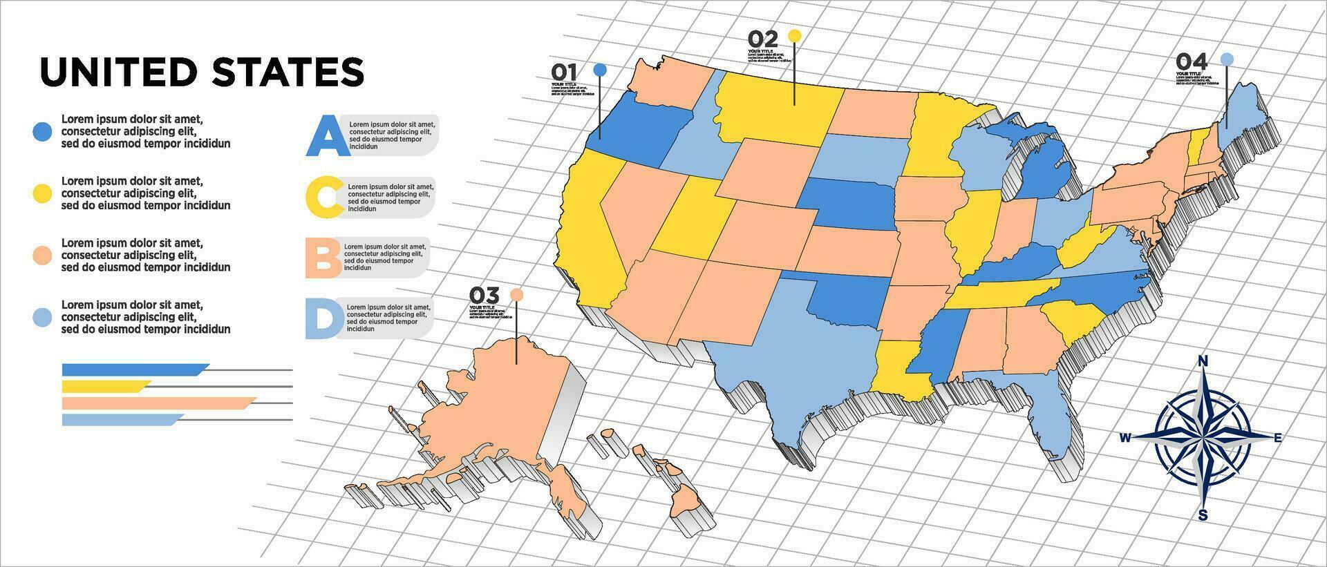 le uni États carte est montré dans une coloré graphique vecteur