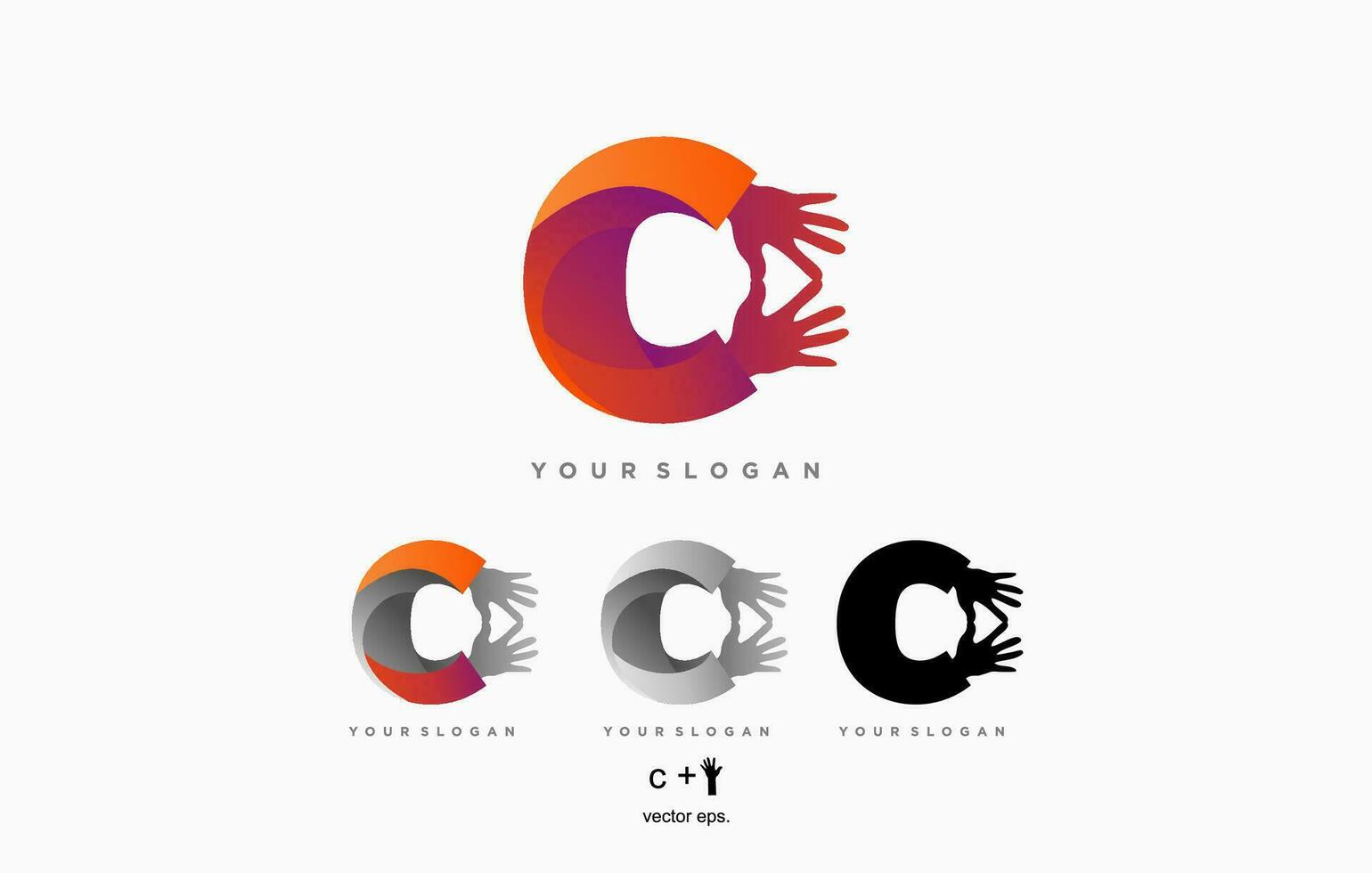 une logo pour une entreprise cette est appelé mablogan, main et lettre c logo. c lettre conception vecteur avec main