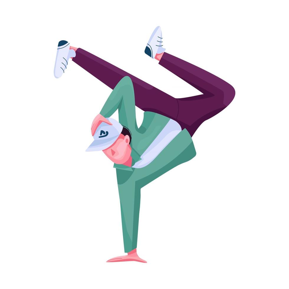 interprète de danse de rue caractère sans visage de vecteur de couleur plate. danseuse urbaine adolescente. hip hop, illustration de dessin animé isolé de performance de breakdance pour la conception graphique et l'animation Web