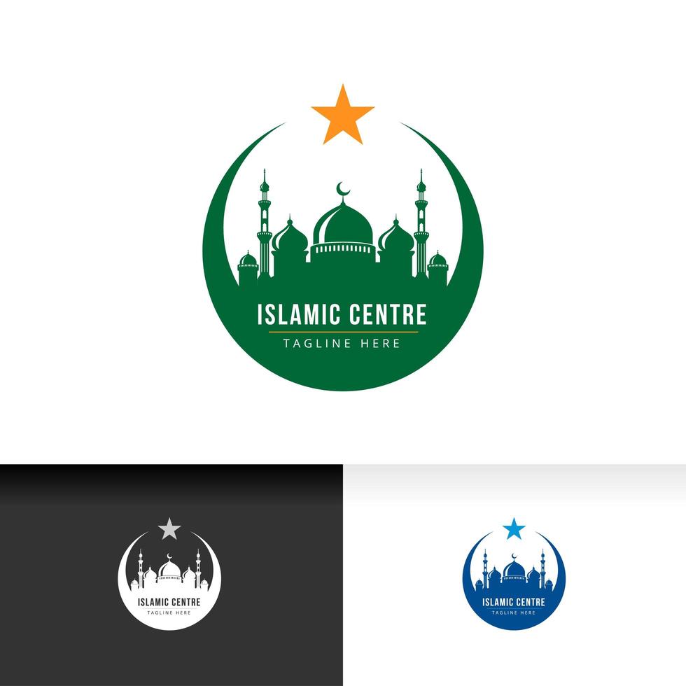 modèle de conception de logo silhouette icône centre islamique avec illustration vectorielle de mosquée vecteur