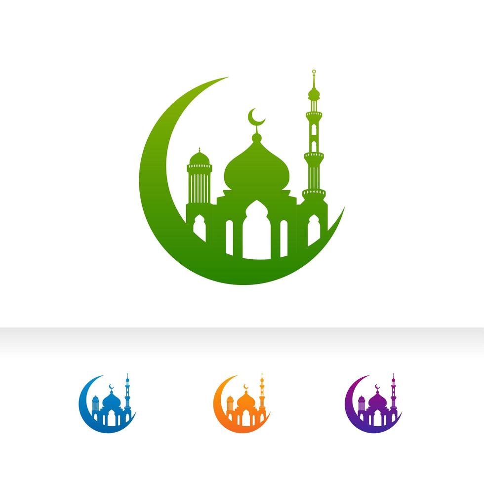 Mosquée icône silhouette logo vector design isolé sur l'illustration du croissant de lune