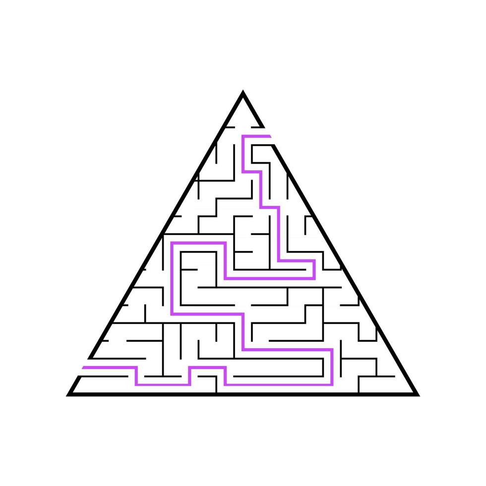 un labyrinthe triangulaire, une pyramide avec un trait noir. un jeu pour les enfants. illustration vectorielle plane simple isolée sur fond blanc. avec la réponse. vecteur