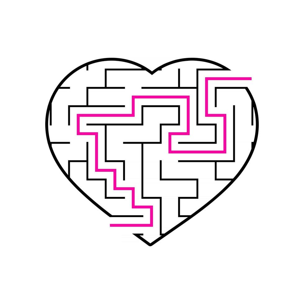 labyrinthe avec un trait noir. beau coeur. un jeu pour les enfants. illustration vectorielle plane simple isolée sur fond blanc. avec la réponse. vecteur