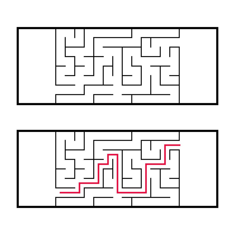labyrinthe rectangulaire, labyrinthe. un jeu intéressant et utile pour les enfants d'âge préscolaire. un jeu de puzzle facile. illustration vectorielle plane simple isolée sur fond blanc. avec la bonne décision. vecteur