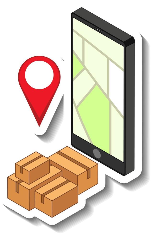 un modèle d'autocollant avec un smartphone et un emplacement d'épingle vecteur