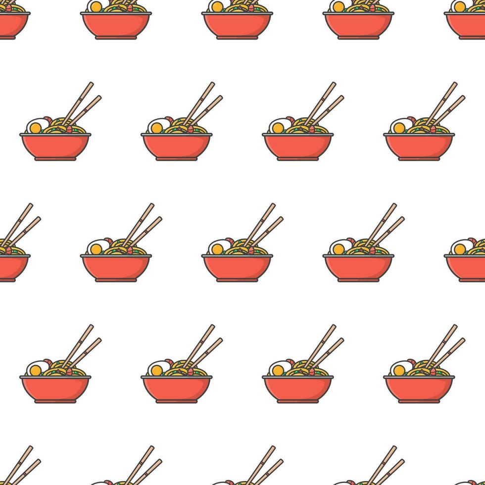 bol de ramen nouilles sans couture modèle sur une blanc Contexte. Oriental nouille nourriture thème vecteur illustration