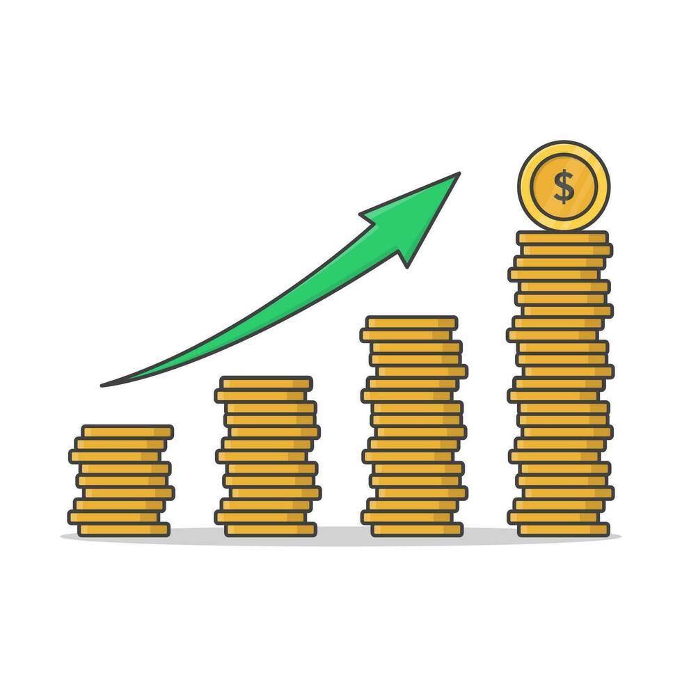 financier croissance concept avec piles de d'or pièces de monnaie vecteur icône illustration. en augmentant piles de pièces de monnaie plat icône