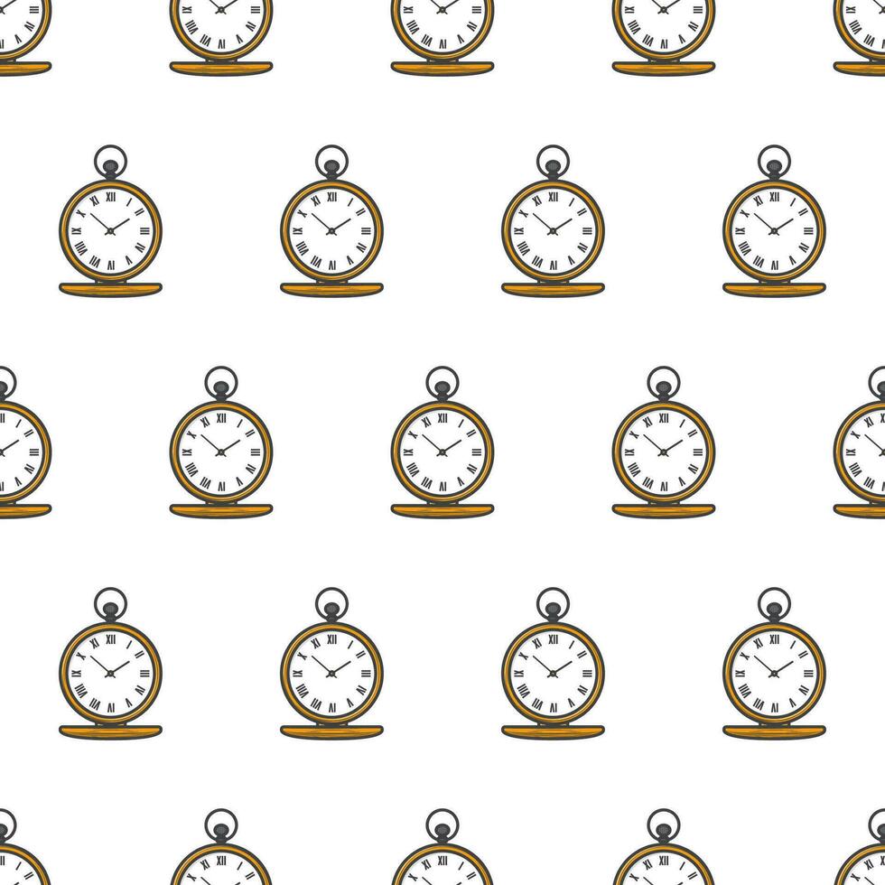 poche regarder temps sans couture modèle sur une blanc Contexte. vieux or l'horloge thème vecteur illustration