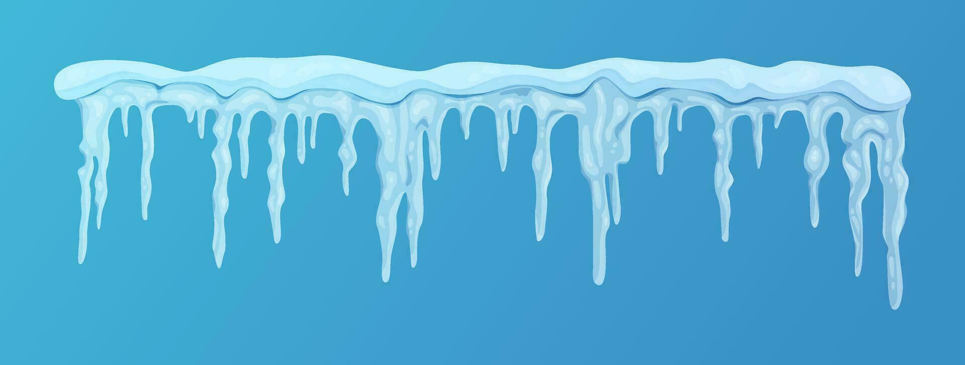 congelé stalactite grappe pendaison vers le bas de couvert de neige la glace surface. vecteur