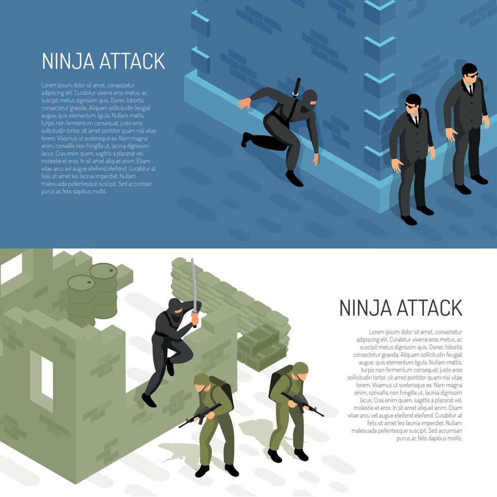 illustration vectorielle de bannières isométriques ninja vecteur
