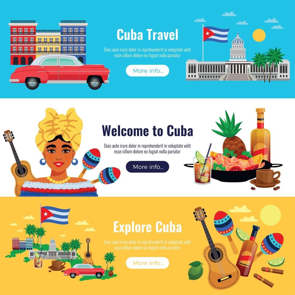 Cuba travel banners set vector illustration
