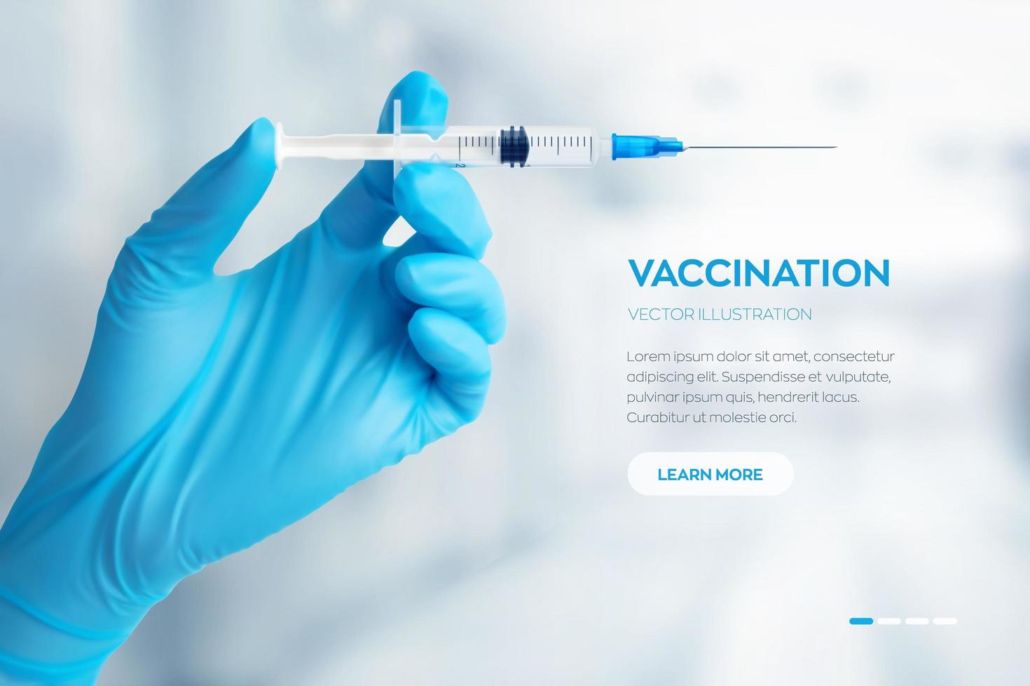main dans un gant bleu médical tenant une seringue avec un vaccin. concept de vaccination ou d'assurance-maladie. seringue d'injection avec une aiguille pointue à la main. vaccin contre le coronavirus covid-19. vecteur