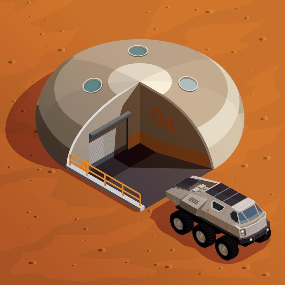 La colonisation de mars concept design isométrique vector illustration