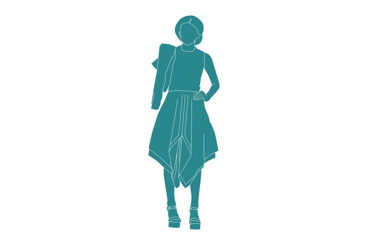 illustration vectorielle de femme à la mode posant, style plat avec contour vecteur