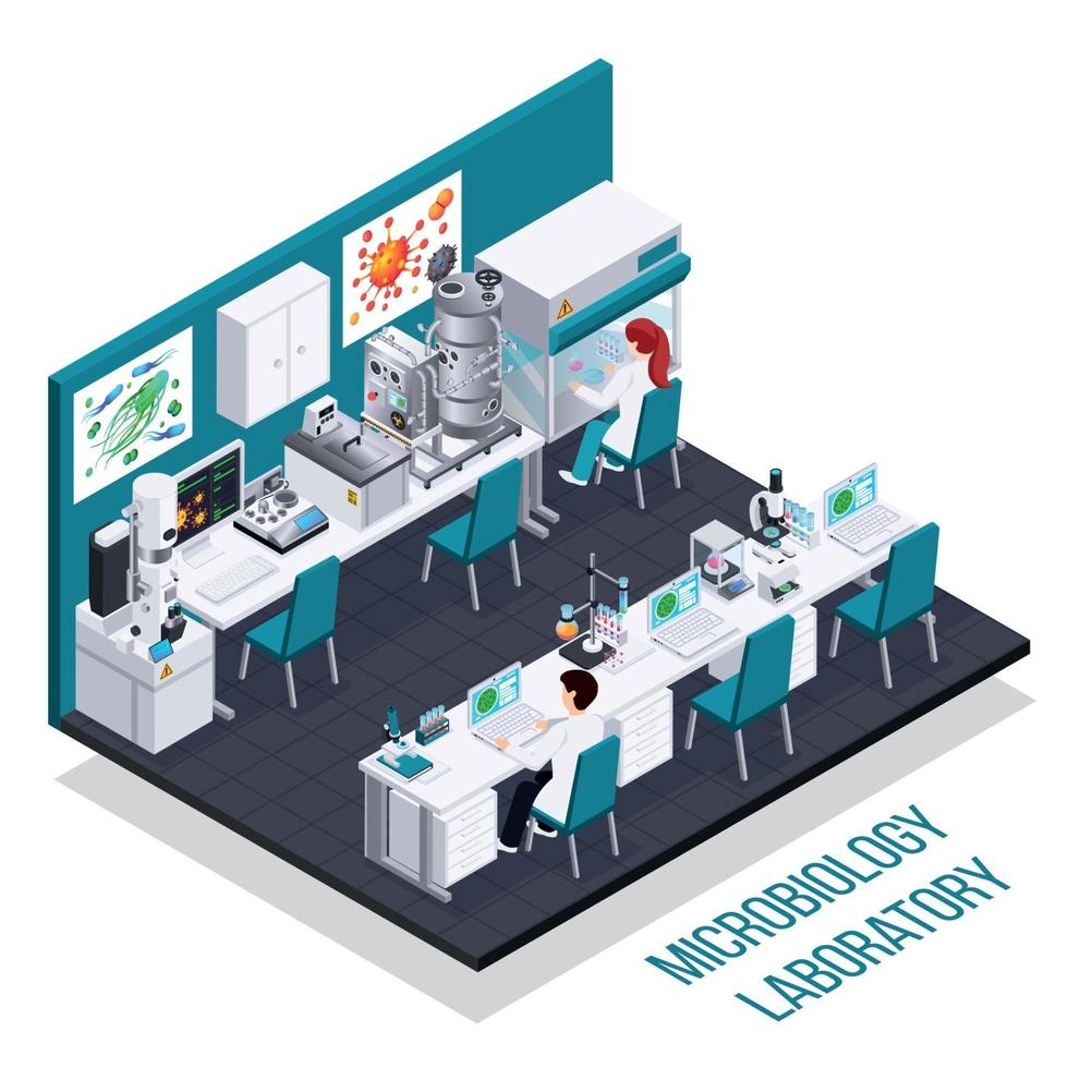 laboratoire de microbiologie composition isométrique vector illustration