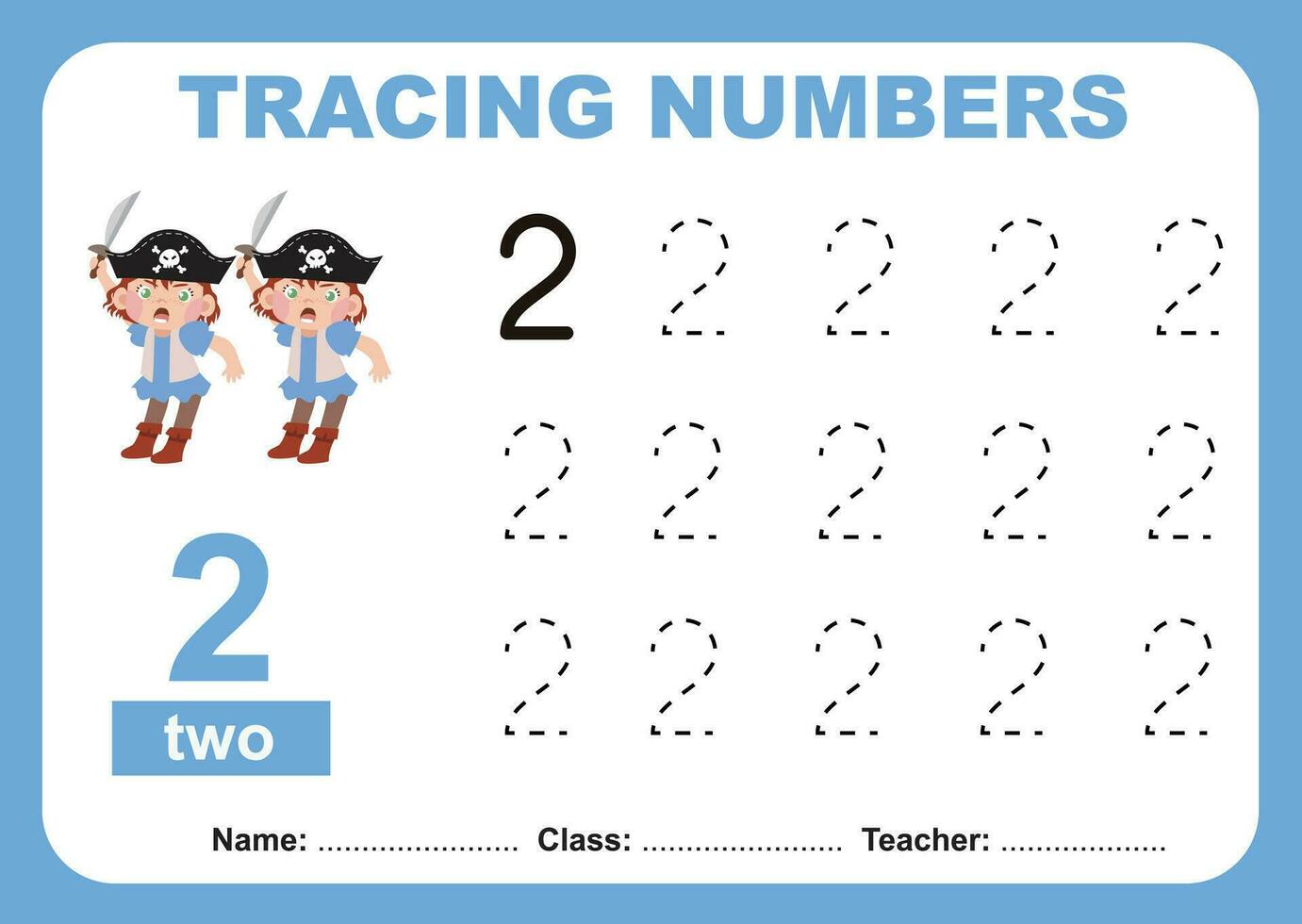 tracer et écrire le numéro pour les enfants. exercice pour que les enfants reconnaissent le nombre. feuille de travail pédagogique pour le préscolaire. fichier vectoriel. vecteur