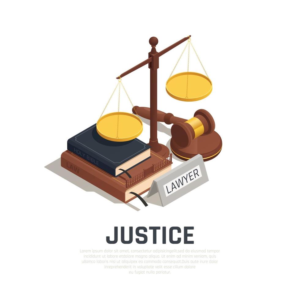 droit justice composition isométrique vector illustration