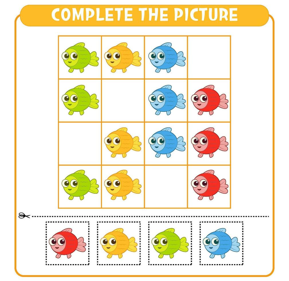 Achevée le image coloré poisson. éducatif Jeu feuille de travail pour des gamins sudoku vecteur